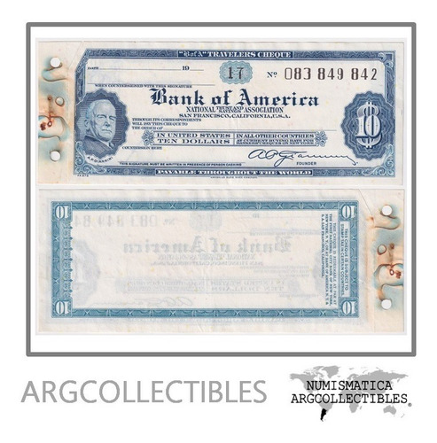 Usa Billete 10 Dolares 1941/1960 Travelers Cheque Boa Au