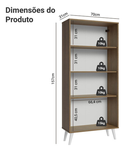 Cristaleira 70 Cm 2 Portas Vidro Com Pés Cônicos Madesa Rb Cor Rustic/Branco