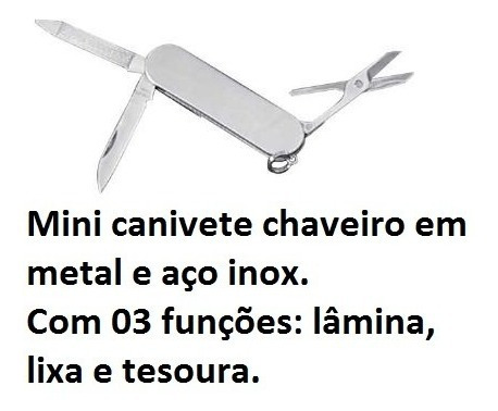 Chaveiro Canivete Tesoura Mini 3 Funções - 5 Unidades