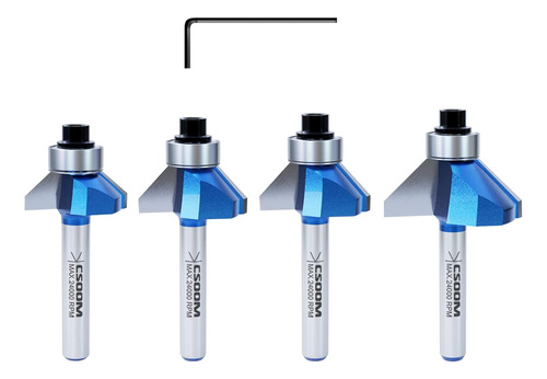 Csoom Brocas De Enrutador De Chaflán De 45 ° Grados, 4 Pieza