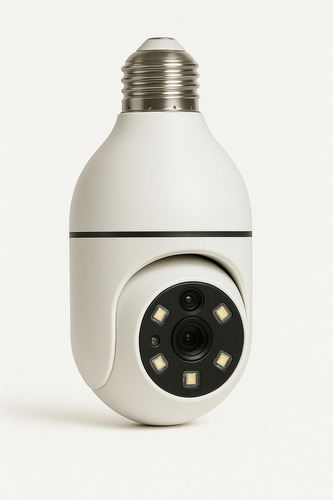 Câmera De Segurança Lâmpada Ip Wifi Com Visão Noturna Interna Externa Espiã 360º Cor Branco Dtimp