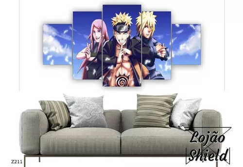 Quadro Decorativo Mosaico 5 peças Anime Naruto Kushina e Minato