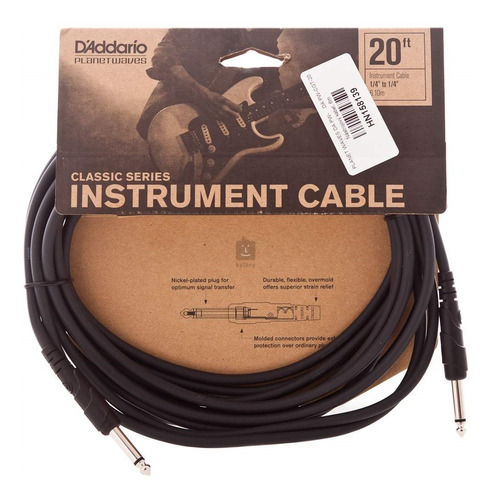 Cable 6m Plug-plug Guitarra O Bajo Daddario Pw-cgt-20