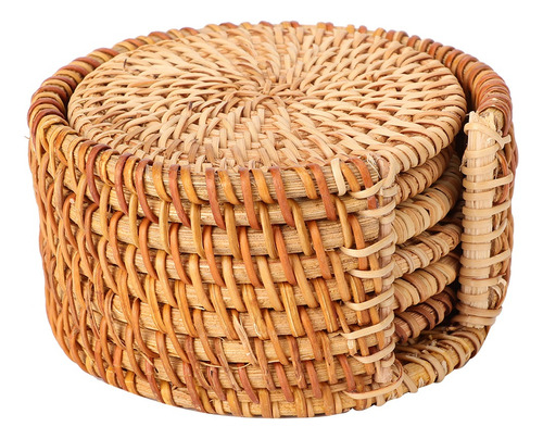 Tapete De Rattan, 6 Peças De Bebidas Vintage, Tapetes De Chá