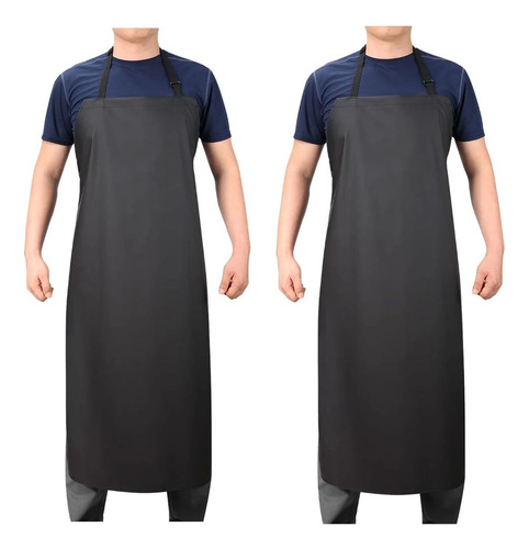 Mandil Delantal De Vinil Color Negro Impermeable Largo Negro Liso