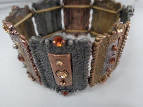 Pulsera Bronce Cobre Estaño Con Cristales Elastica