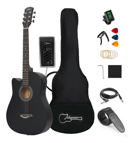 38inch Guitarra Zurda Electroacustica Acustica Clasic Barata Color Negro Orientación De La Mano Zurdo