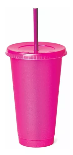 Vaso De Vidrio Con Tapa Y Popote Siliconaen Rosa 2pza 470ml