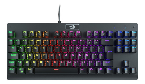 Teclado gamer Redragon Dark Avenger K568 QWERTY Outemu Blue português Brasil cor preto com luz RGB