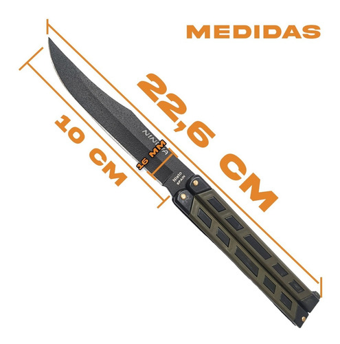 Imagen 2 de 10 de Cuchillo Mariposa Balisong Nieto Ninhja Negro Verde