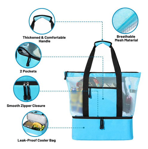 Mesh Beach Tote Bag Mujeres Con Mango Para Bocadillos Verde