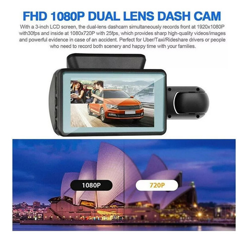 1 Cámara Dvr For Automóvil Con Lente Dual Uber/taxi