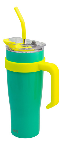 Termo Doble Pared Hermético Acero Inox Con Asa Y Popote 1.2l
