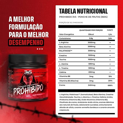 Imagen 3 de 4 de Oferta Pre-traino Prohibido Hardcore Pre-workout 360g