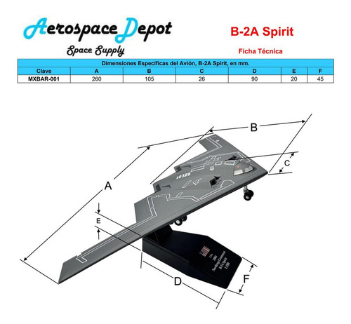 Modelo De Avión Stealth Bomber, Mxbar-001, B-2a Spirit, 1:20 Color Gris