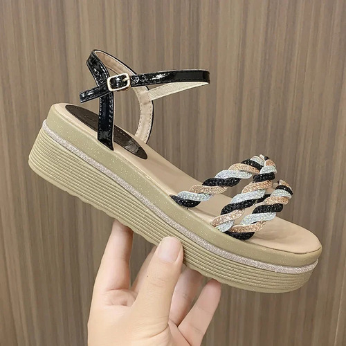 Sandalias De Cuña Con Plataforma Y Punta Abierta En Forma De