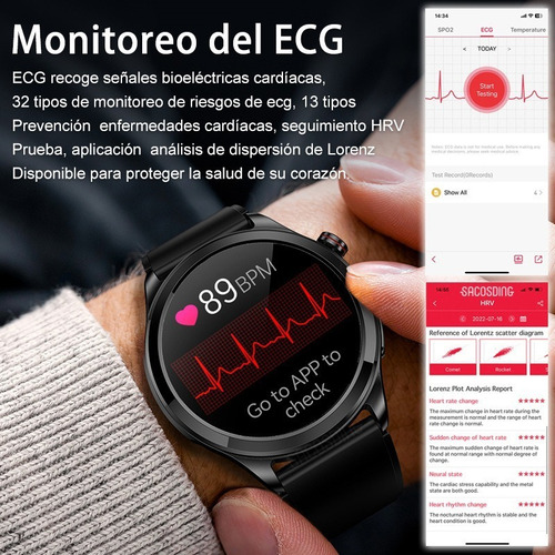 Reloj Inteligente Hombres Glucosa Ecg+ppg Llamada