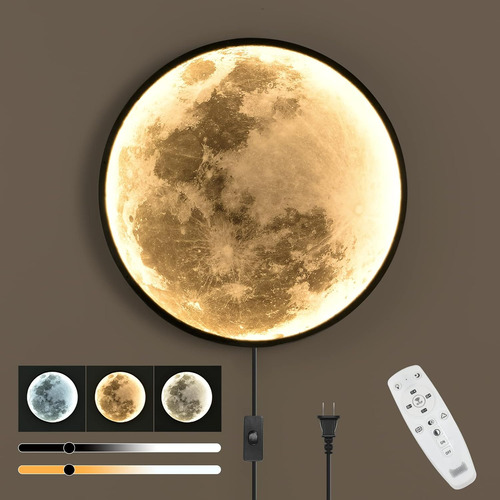Lámpara De Pared Led Regulable Diseño Luna Control Remoto