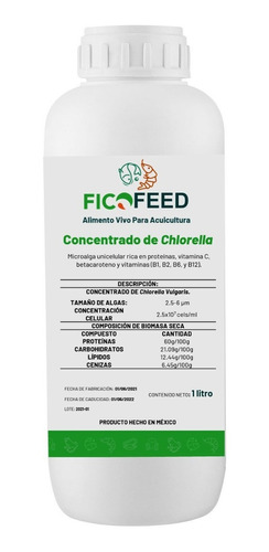 Ficofeed, Alimento Vivo, Concentrado De Chlorella 1 Lt.