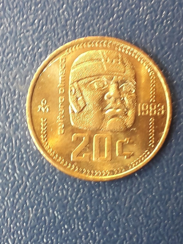 Moneda 20 Centavos Olmeca  Brillo Oro 1983