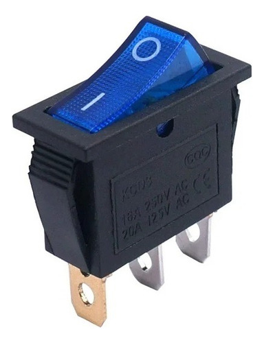 Llave Tecla On-off Kcd3 Rocker 16a Neon Azul Rectangular