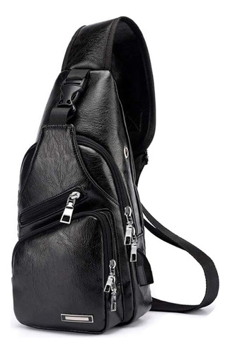 Mochila Cruzada Lujo Cuero Con Broche Antirrobo Usb Hombre