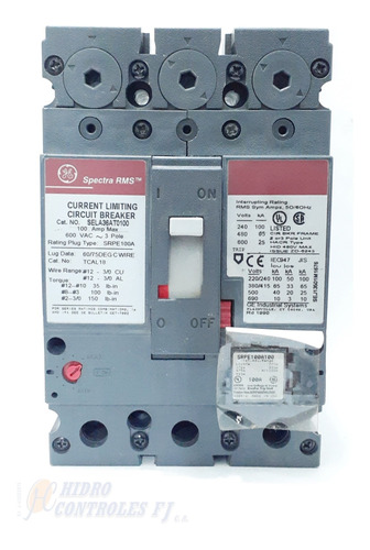 Breaker Ind. 3x100 Amp Mod. A36ato100 Marca General Electric