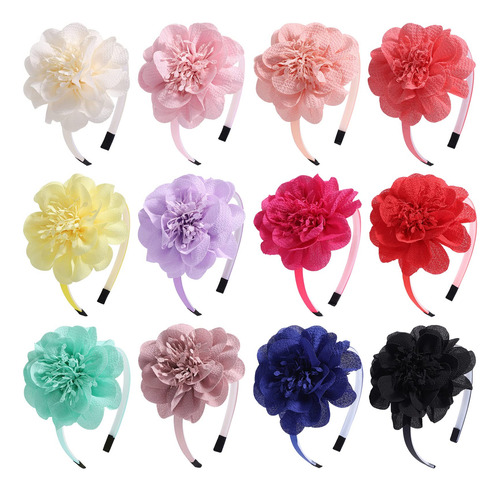 12 Diademas De Flores De Gasa Para Niñas Accesorios De Cab