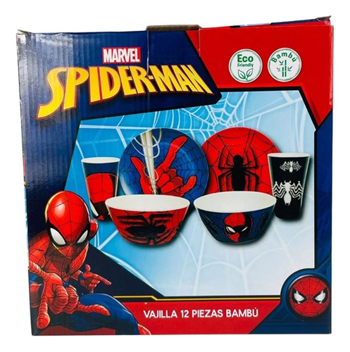 Vajilla De Bambú Spiderman Original 12 Piezas