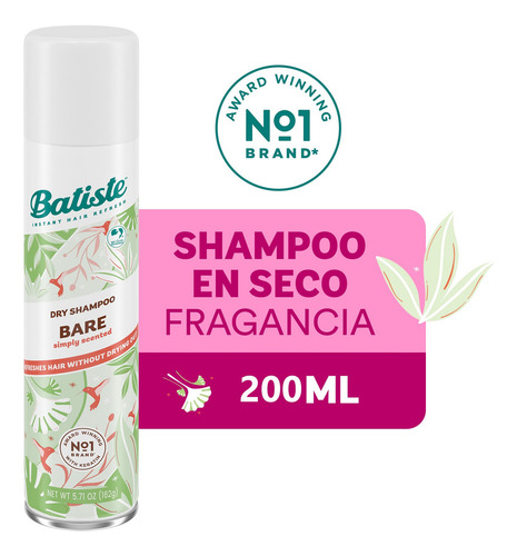 Shampoo Seco Batiste Bare 200ml Spray Hipoalergénico