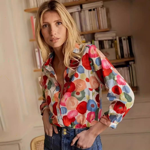Blusa De Verano Con Solapa Y Botones De Talla Grande