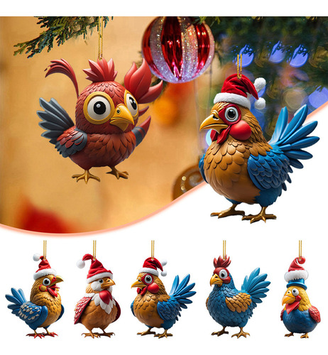 , Colgante De Coche Con Forma De Pájaro Navideño, 6 Unidades