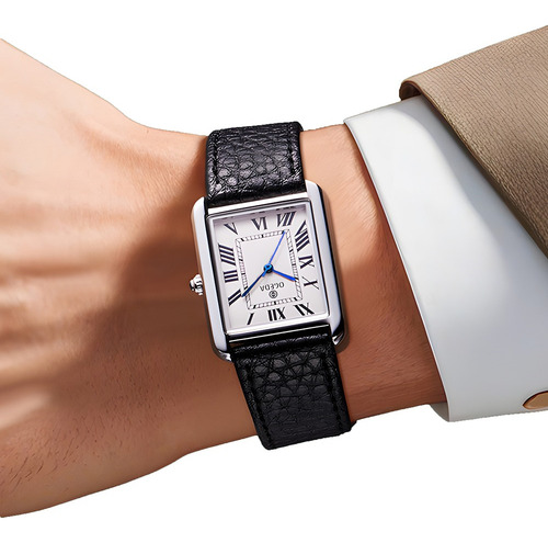 Reloj De Cuarzo Rectangular Clásico Ogeda Con Correa De Piel