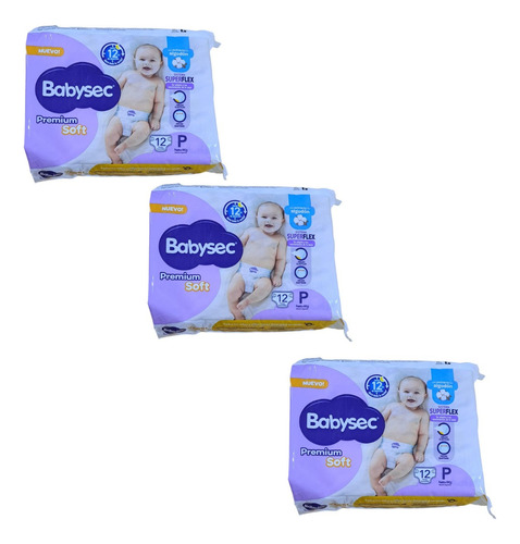3 Packs Babysec Premium Soft Px12u Pañales Descartables Género Sin género Tamaño Pequeño (P)