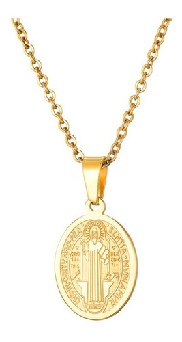 Collar Medalla Mujer San Benedicto Acero Dorado