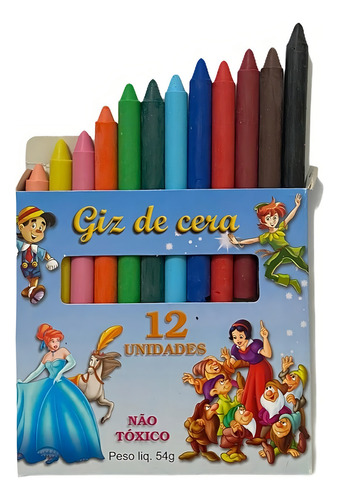 8 Folhas 10 Desenhos P/ Colorir + Giz De Cera 12 Cores
