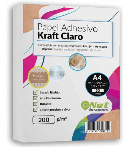 Papel Adhesivo A4 Kraft Claro 200 Gr50 Hoias