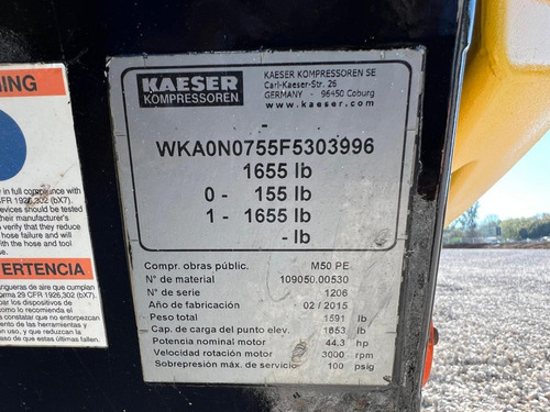 Compresor Neumático Portátil Aire Kaeser M50 185 2015