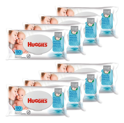 Toallas Húmedas Huggies Puro Y Natural 8 Unidades X 80