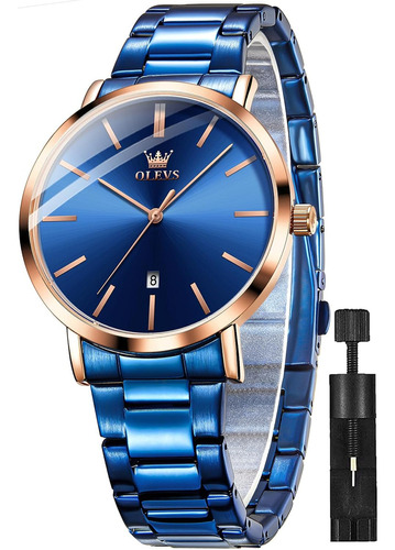 Reloj Olevs Tj-s-g701gl-ml Gold Men Business Vestido Diam Color de la correa Azul Color del bisel Dorado Color del fondo Azul