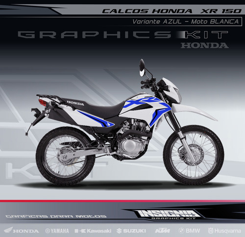 Calcos Honda Xr 150 Moto Blanca - Variante Azul - Insignia