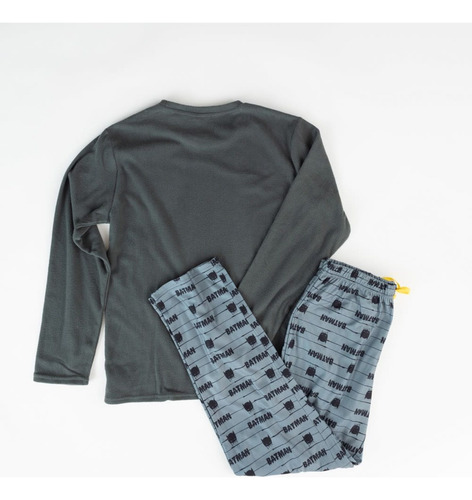 Pijama Hombre Largo Gris Oscuro Logo Superhéroe Invierno L