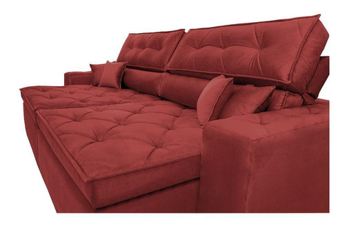 Sofá Austin 2,82m Retrátil, Reclinável com Molas no Assento e Almofadas, Suede Vermelho Cama inBox