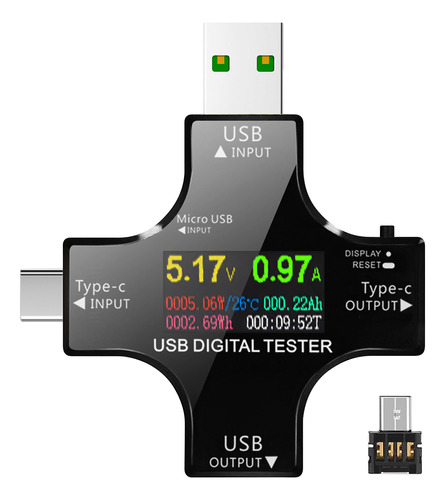 Probador Usb Ips, 1 Color En C, Lcd, Tipo Otg, Conector 2 Co