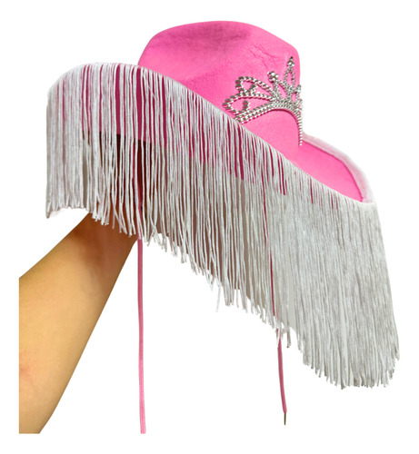 Sombrero Vaquero Rosa Con Tiras Para Despedida De Soltera