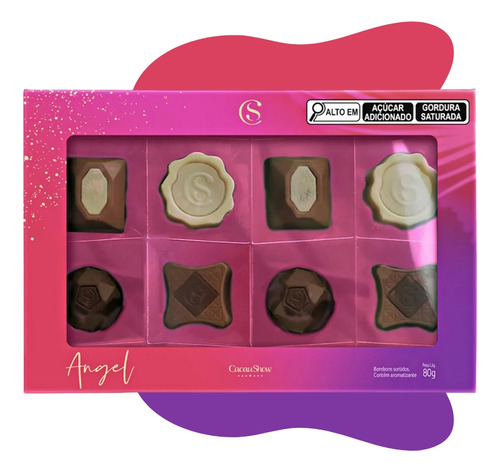 Caixa Angel com 8 Bombons Sortidos Presente Chocolate Cacau Show 80g