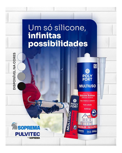 Silicone Acético Multiuso Polyfort Pulvitec Preto 250g Vedação e Selagem
