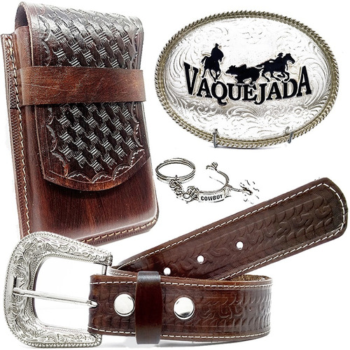 Kit Cowboy Capa Celular Country + Cinto + Fivela + Chaveiro