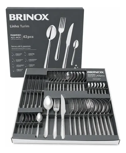 Faqueiro Brinox Linha Turim 42pcs Inox Cozinha Talheres Aço Inox