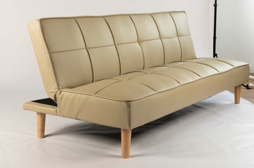 Futon Owen Cuero Sintetico Y Cromo Sillon Cama Outlet